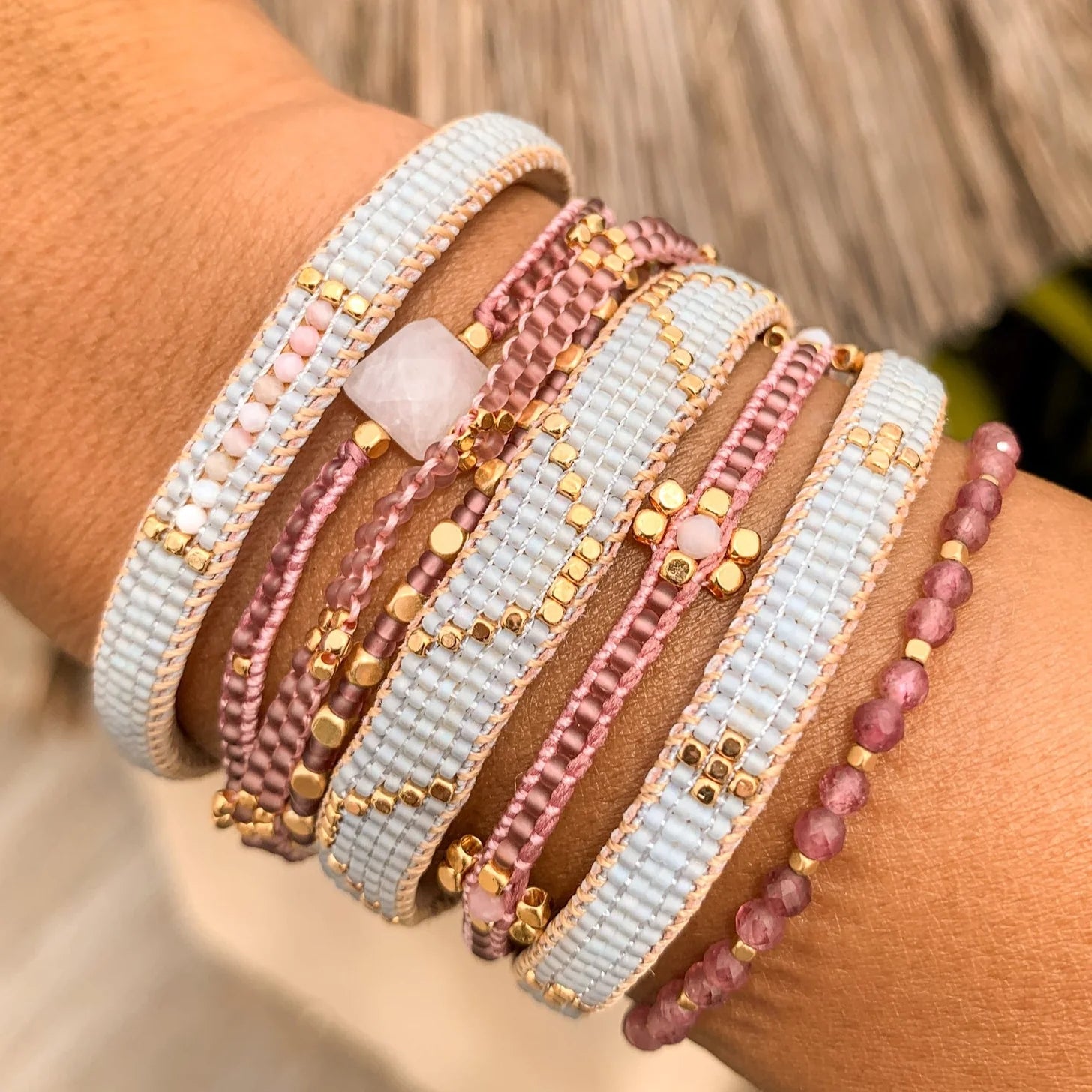IBU JEWELS - Damen Armband "Lulu Stone Dot" DU06 Pink Tourmaline