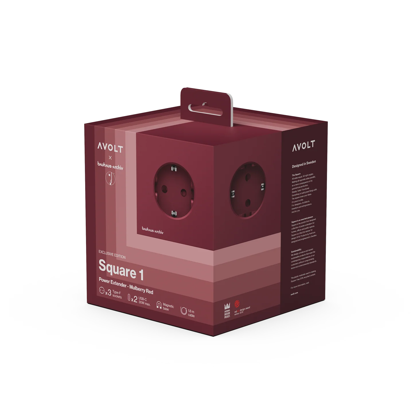 AVOLT - Steckdosenleiste "Square 1" USBC Mulberry Red