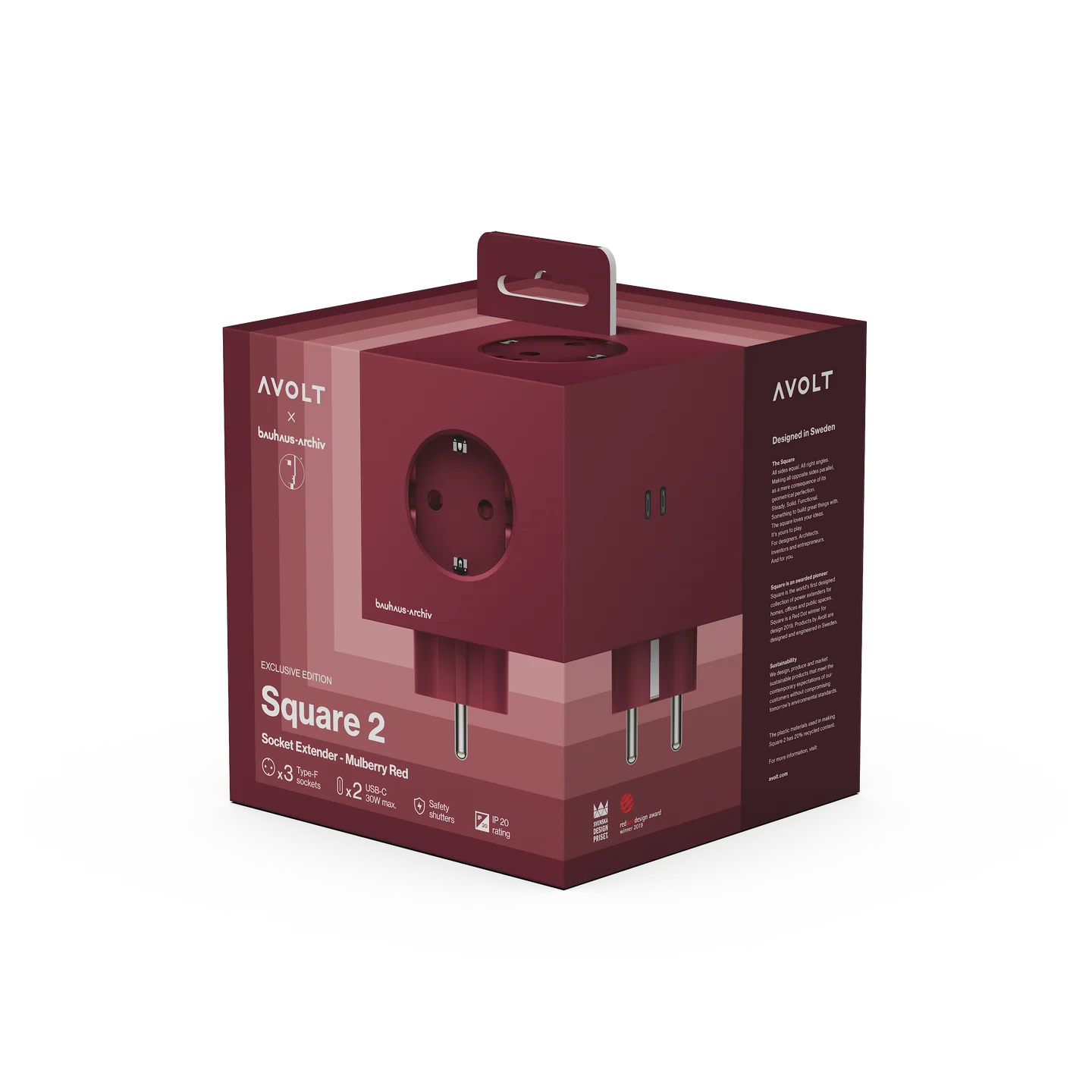 AVOLT - Steckdosenleiste "Square 2" USBC Mulberry Red