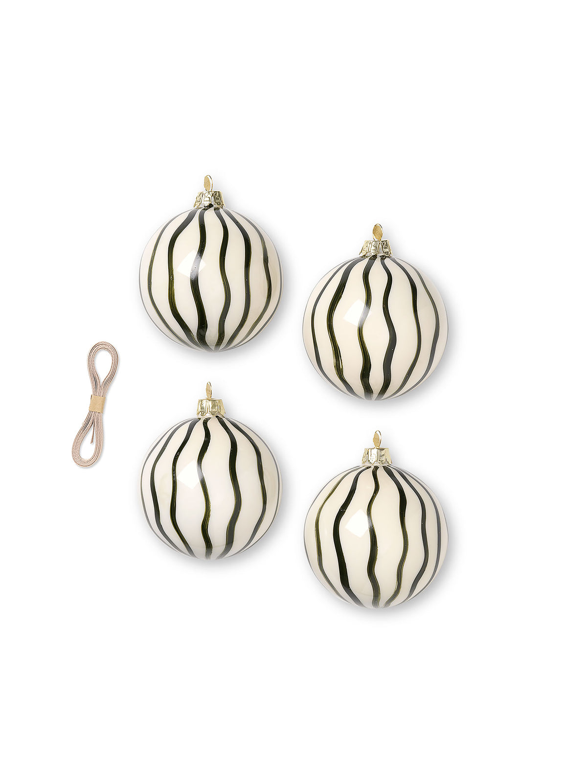 FERM LIVING - Christbaumkugel "Glass Ornaments Lines" 4er Set Green