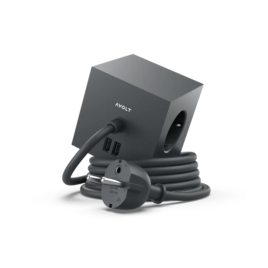 AVOLT - Steckdosenleiste "Square 1" USB + Magnet Black