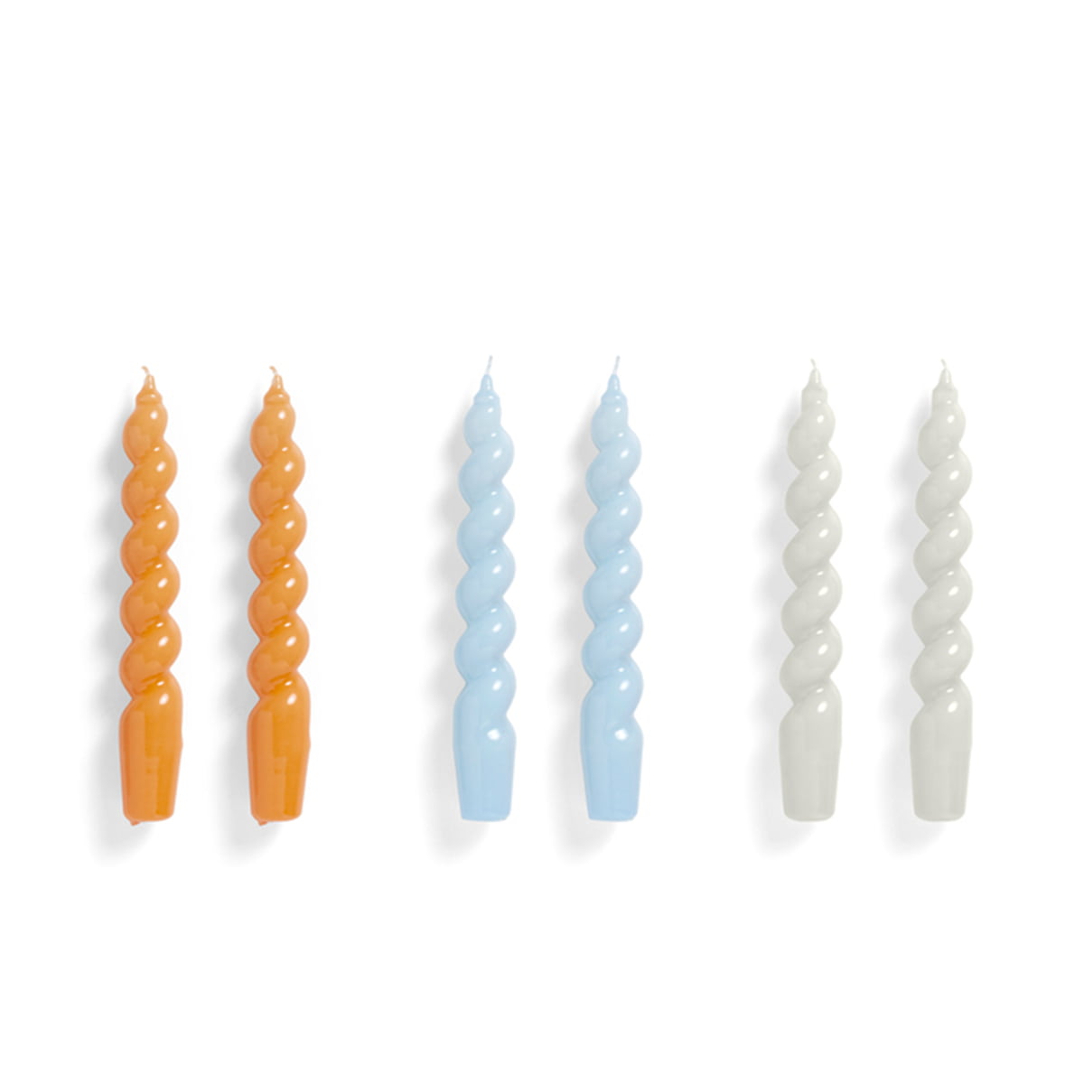 HAY - Kerzen "Spiral" 6er Set Tangerine/Light Blue/L.Grey