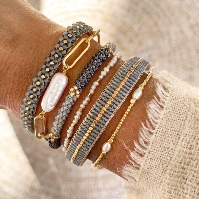 IBU JEWELS - Damen Armband "Lulu Stone Dot" DU05 Pearl