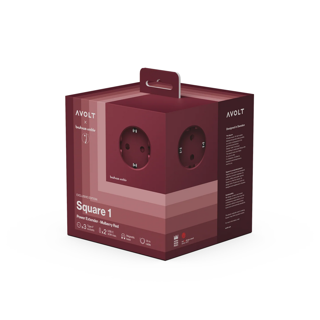 AVOLT - Steckdosenleiste &quot;Square 1&quot; USBC Mulberry Red