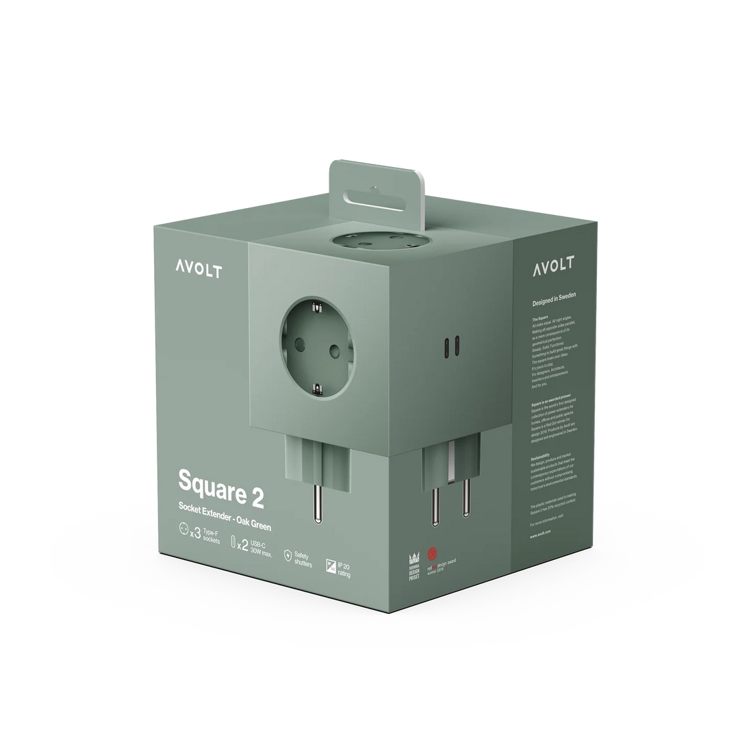 AVOLT - Steckdosenwürfel &quot;Square 2&quot; Oak Green