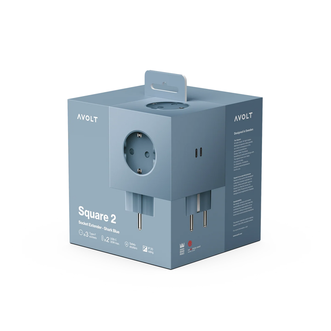 AVOLT - Steckdosenwürfel &quot;Square 2&quot; Shark Blue
