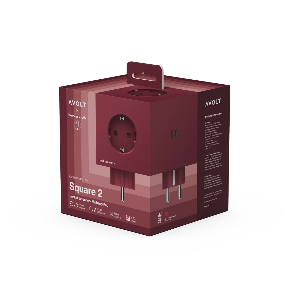 AVOLT - Steckdosenleiste &quot;Square 2&quot; USBC Mulberry Red