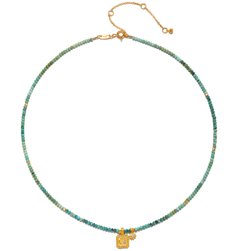 SATYA - Damen Kette Astral Beauty Turquoise Celestial, Edelsteine, vergoldeter Anhänger