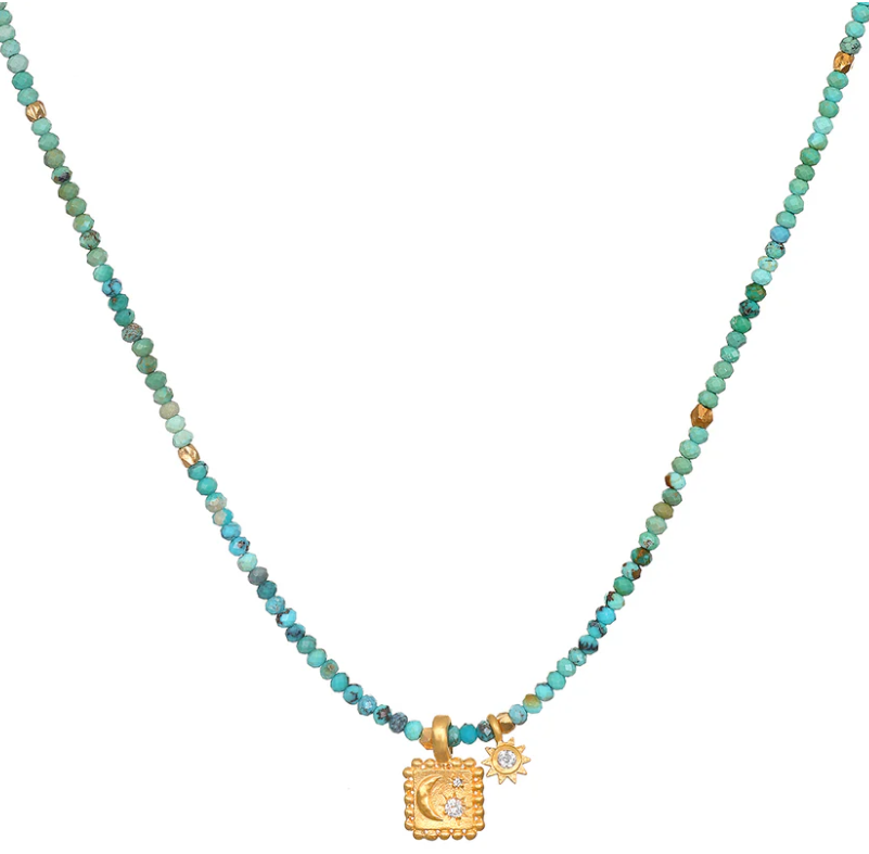 SATYA - Damen Kette Astral Beauty Turquoise Celestial, Edelsteine, vergoldeter Anhänger