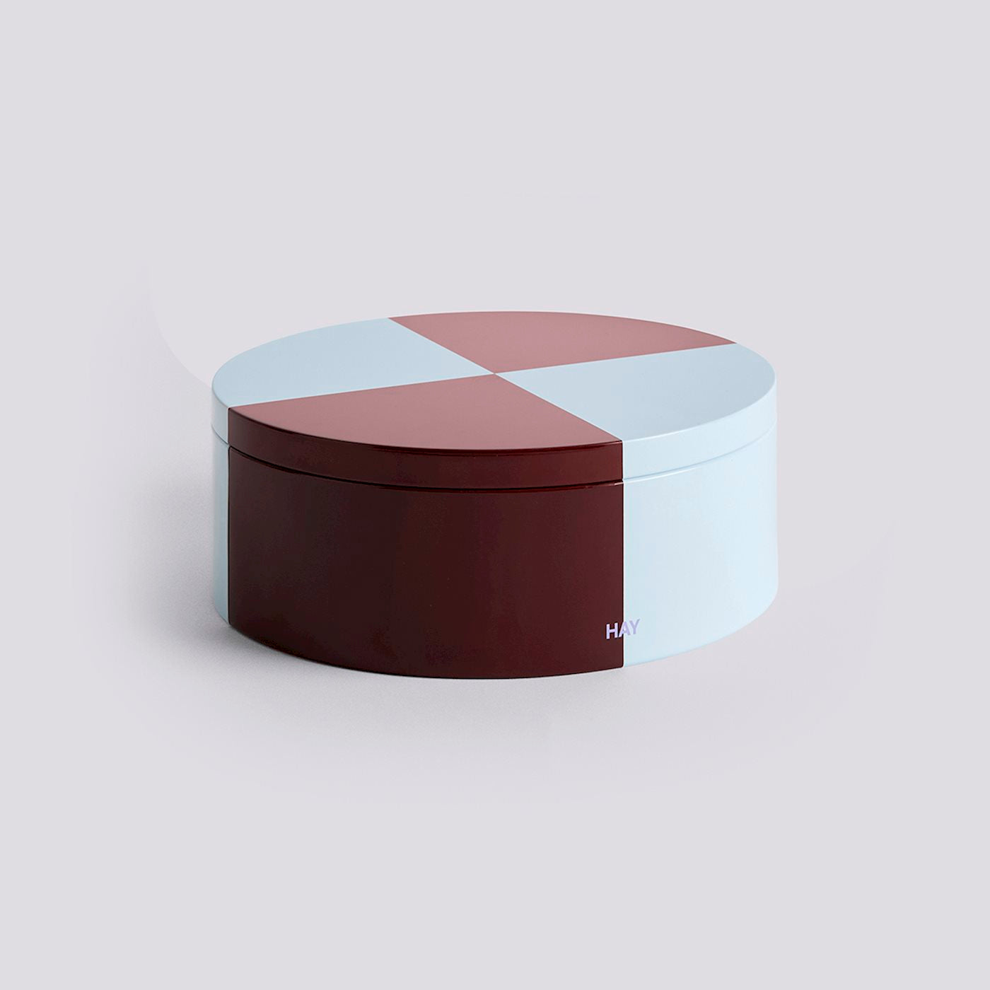 HAY - Tin Container Round, Burgundy and ice blue